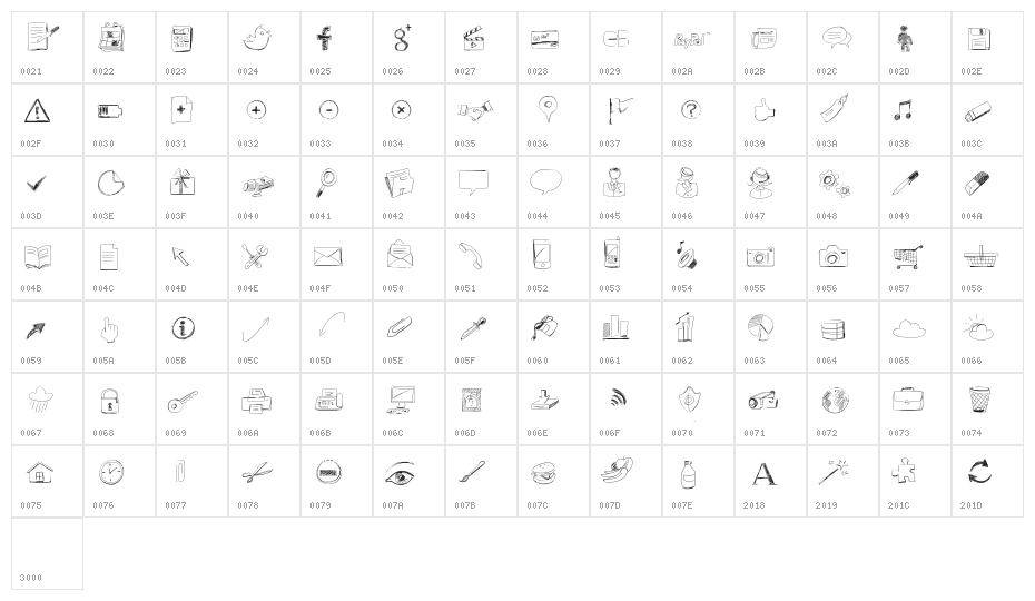 SketchIcons Character Map
