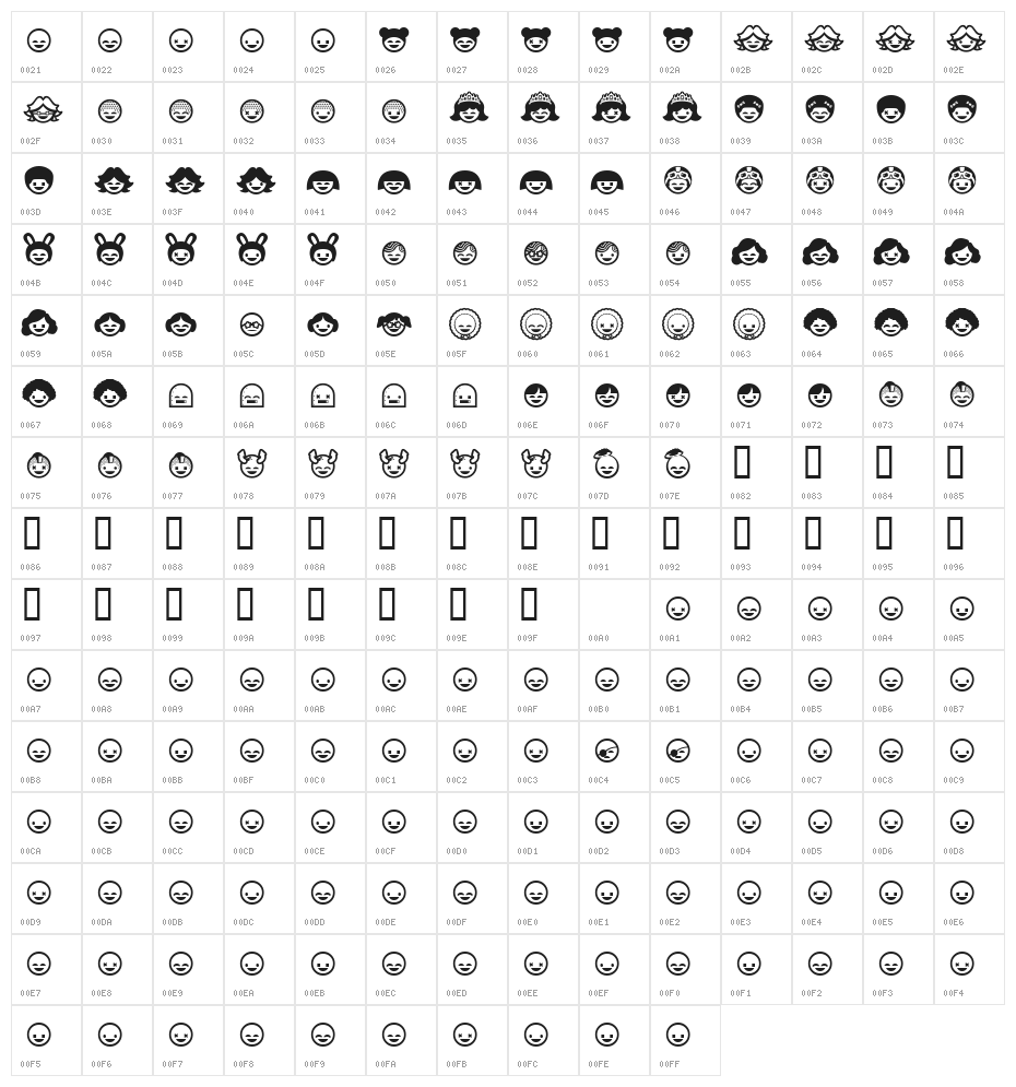 SkiPop Character Map