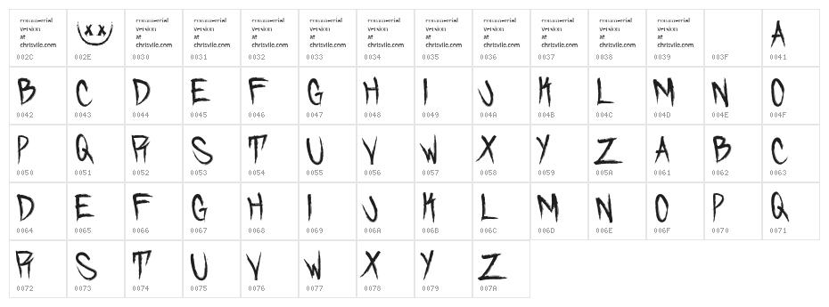 Skidmarked Character Map