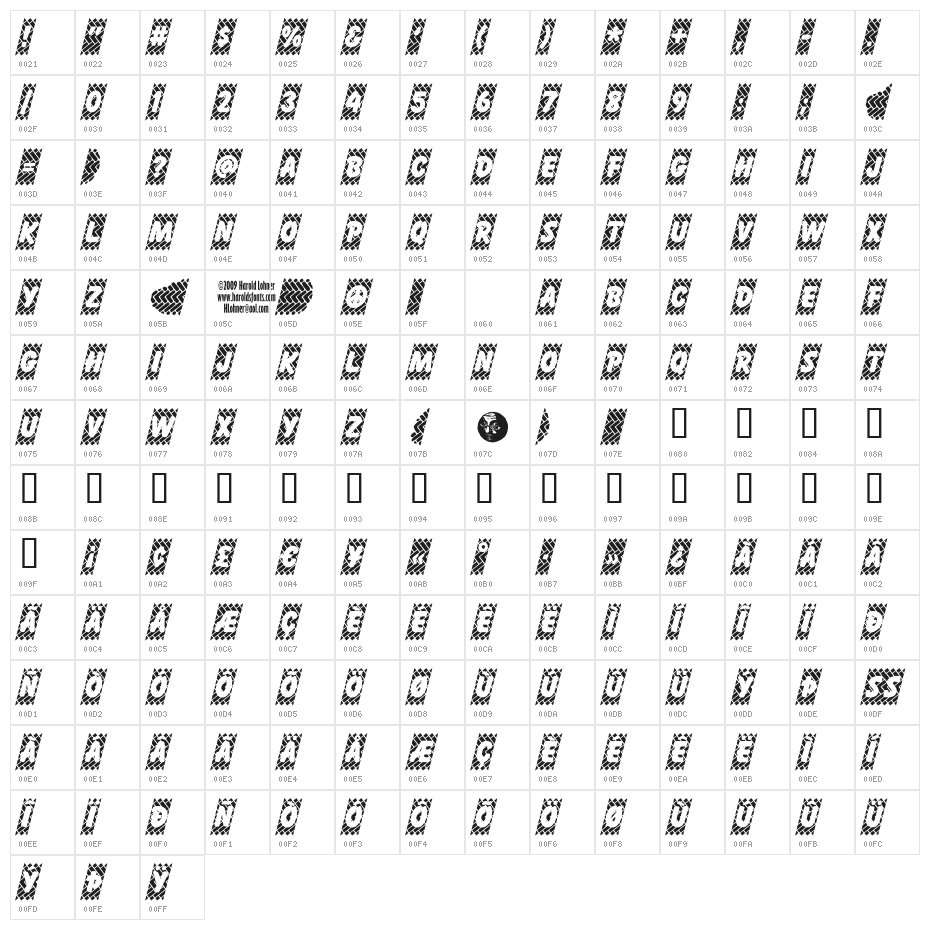 Skidz Extra Character Map