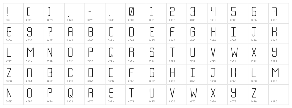 Skinny Headline Regular Character Map