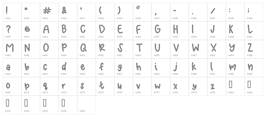 Skinny Outlines Regular Character Map