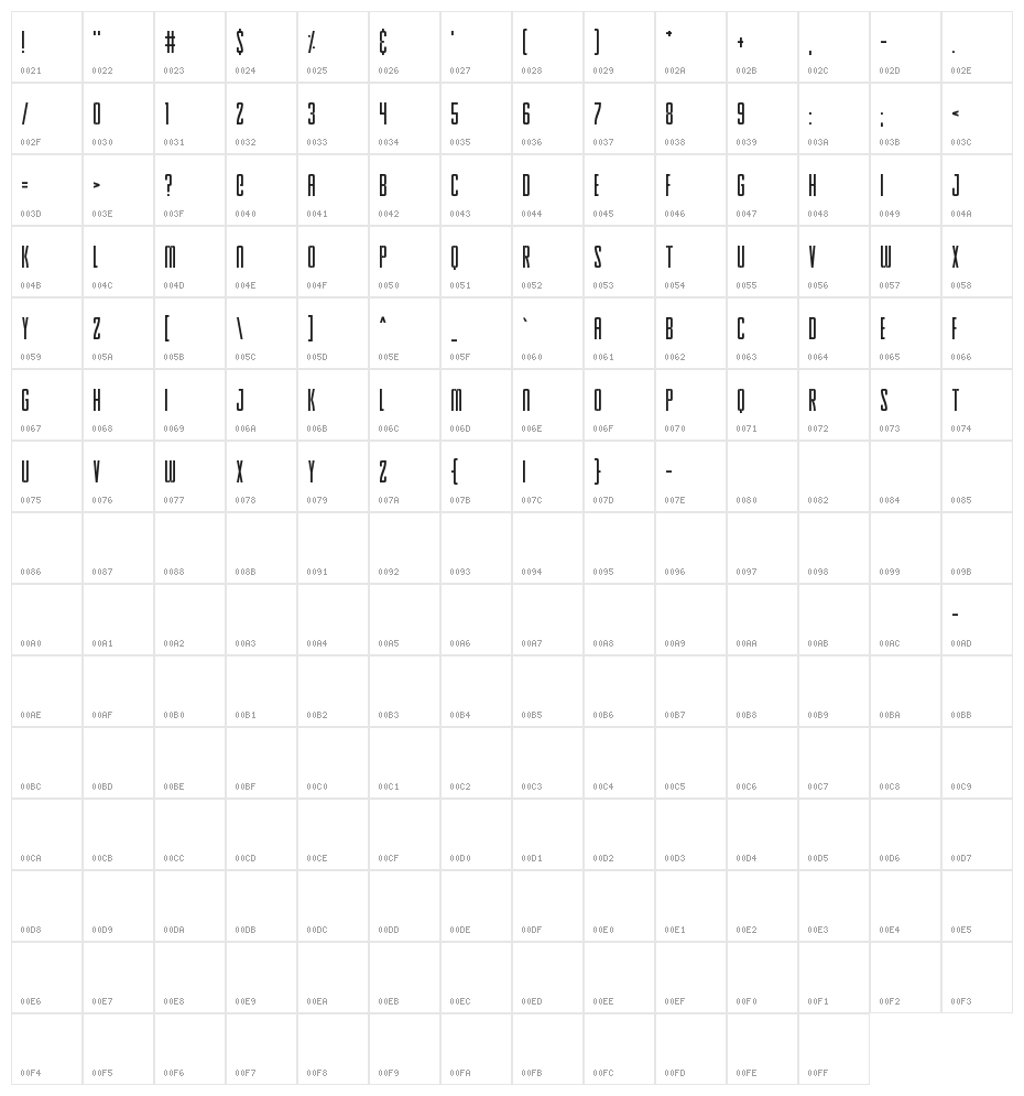 Skinny Sunbeams Character Map