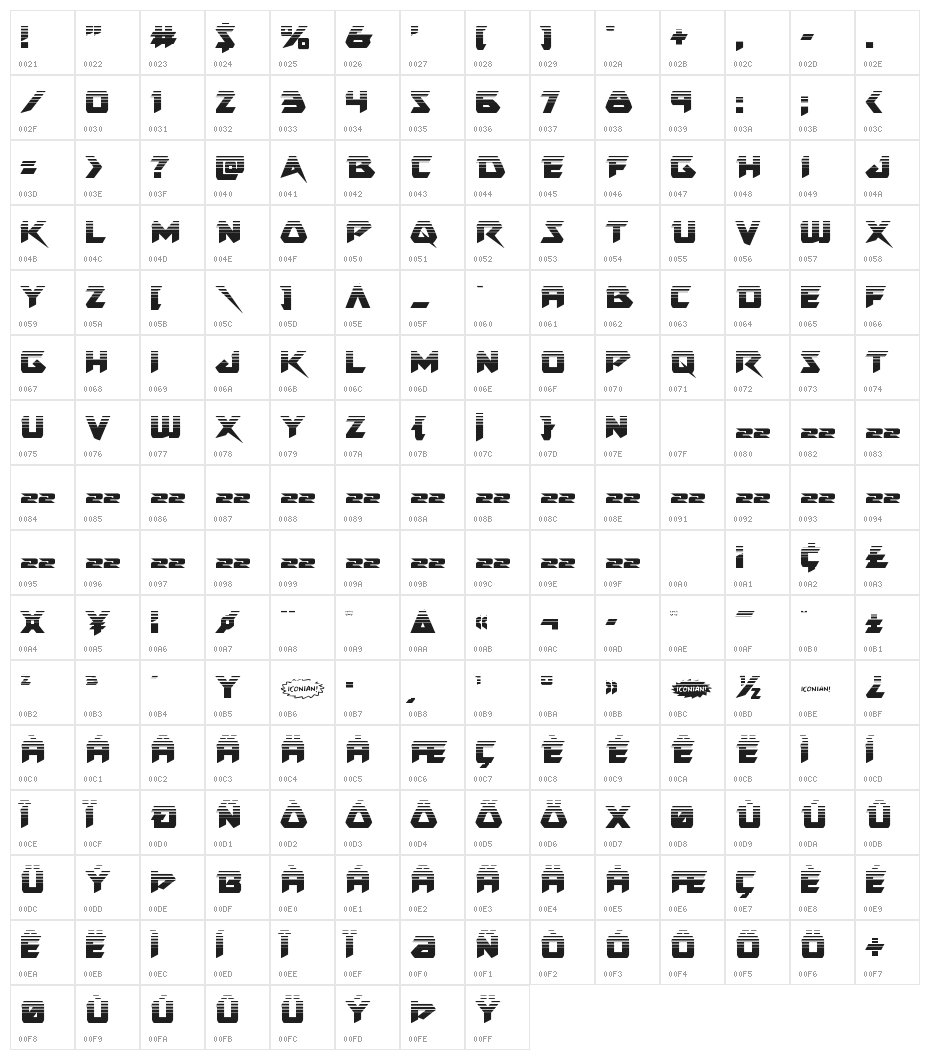 Skirmisher Halftone Character Map