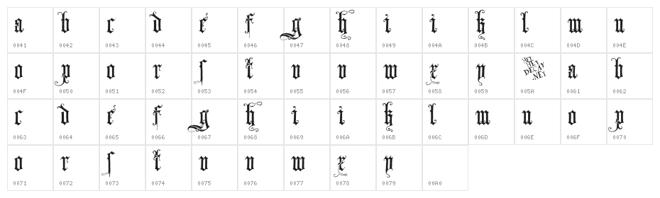 Skjend Hans Gotisk Regular Character Map