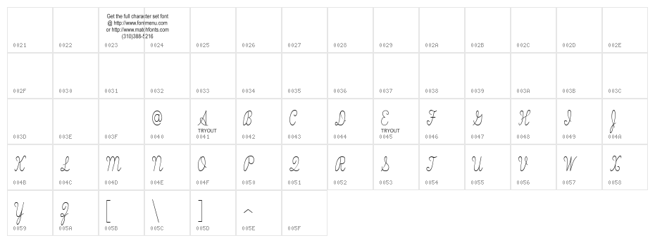 Skryptaag Tryout Character Map