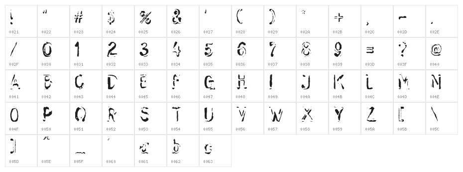 Skwieker Regular Character Map