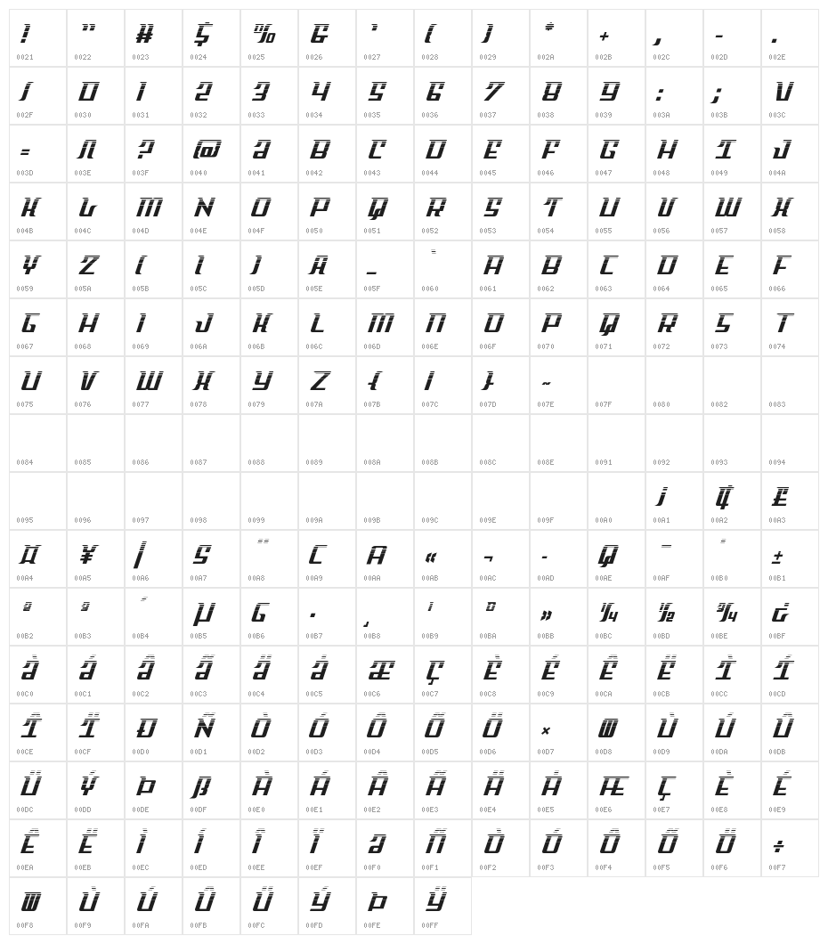 Sky Cab Halftone 2 Character Map