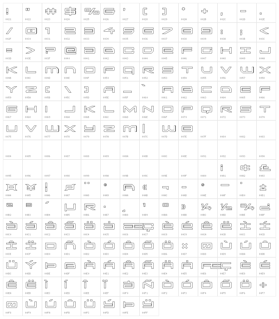 Sky Ridge Outline Character Map
