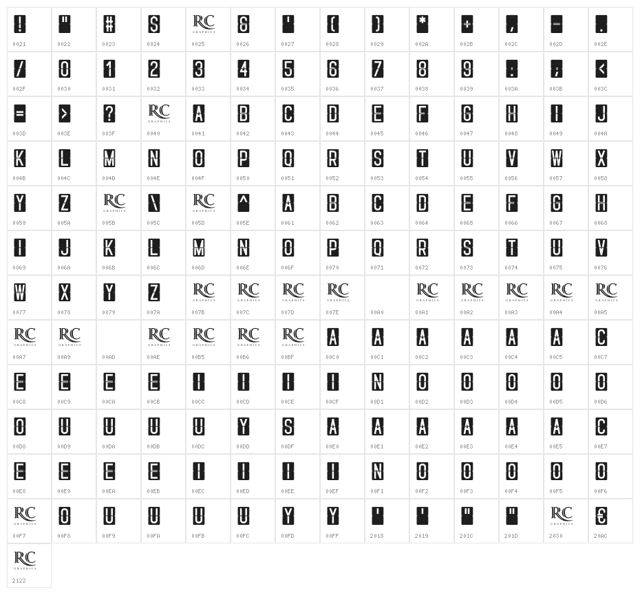 Skyfont Character Map