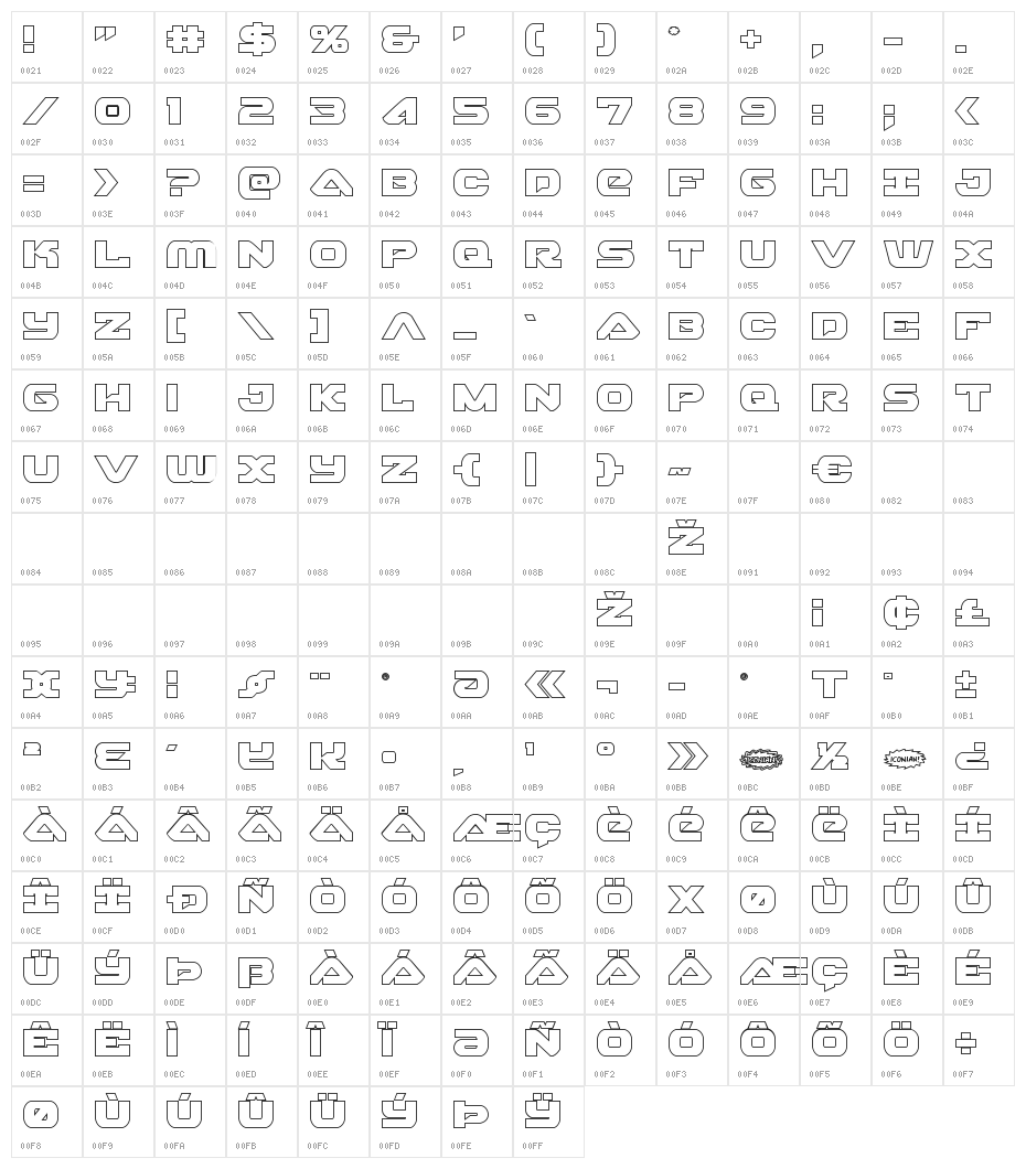 Skyhawk Outline Character Map