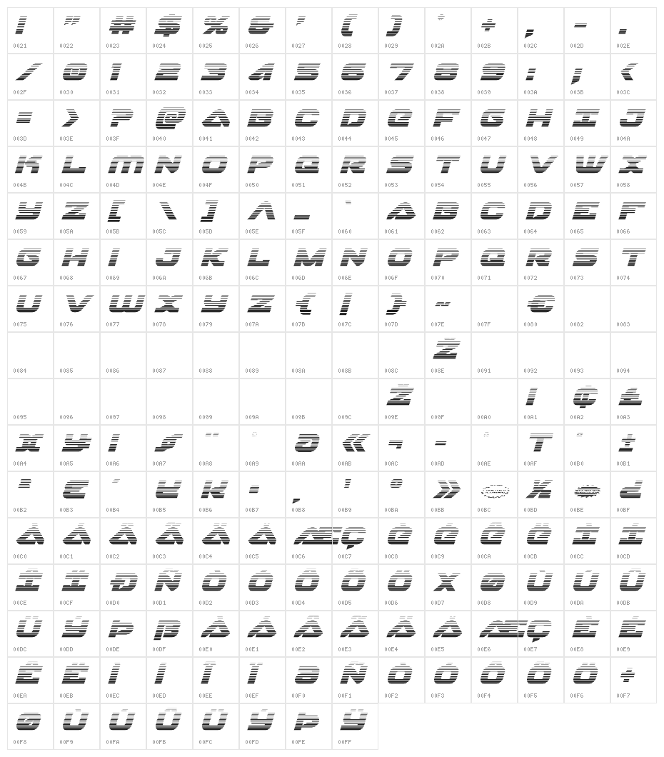 Skyhawk Scanlines Italic Character Map