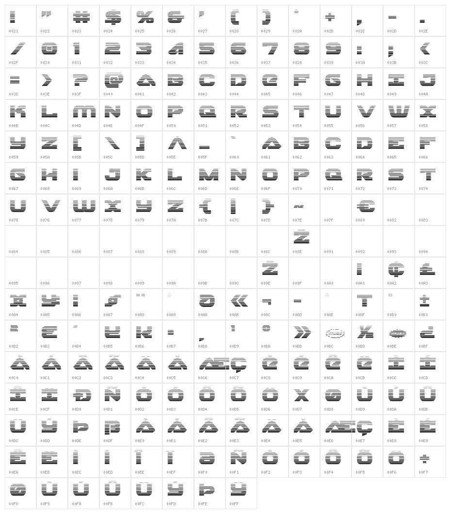 Skyhawk Scanlines Character Map