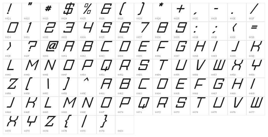 Skylark Italic Character Map