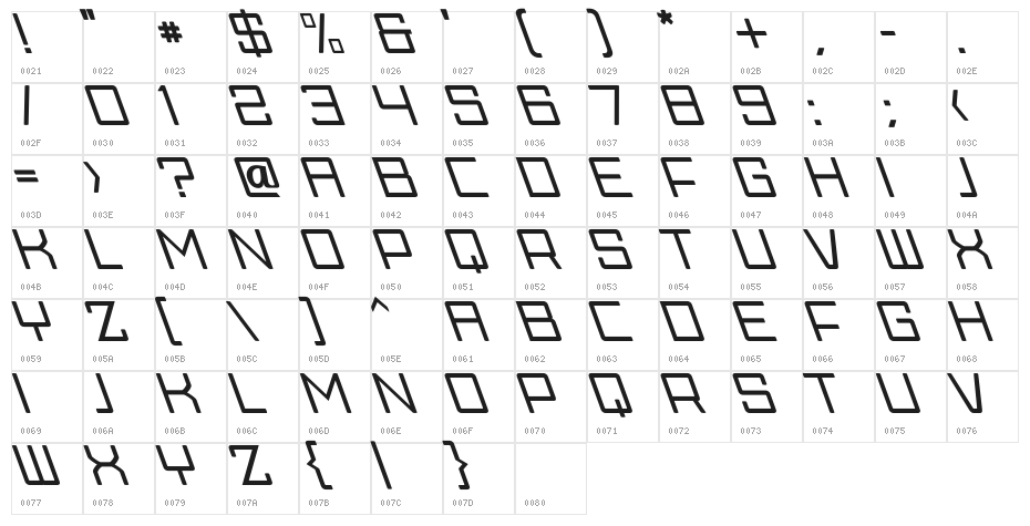Skylark Oblique Character Map