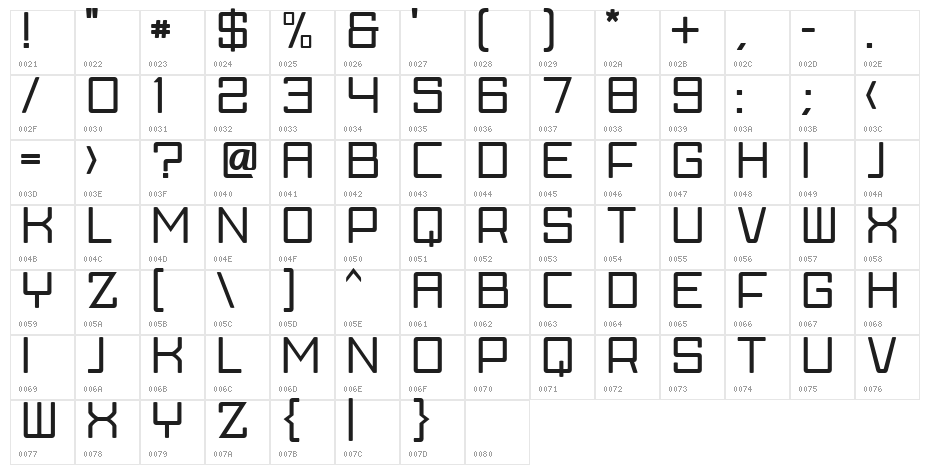 Skylark Character Map