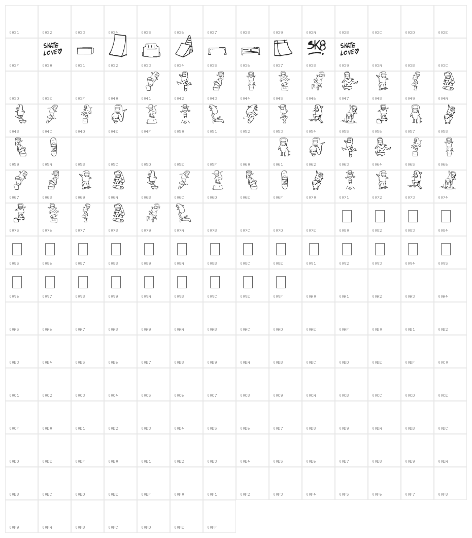 skatelove 2.0 Character Map