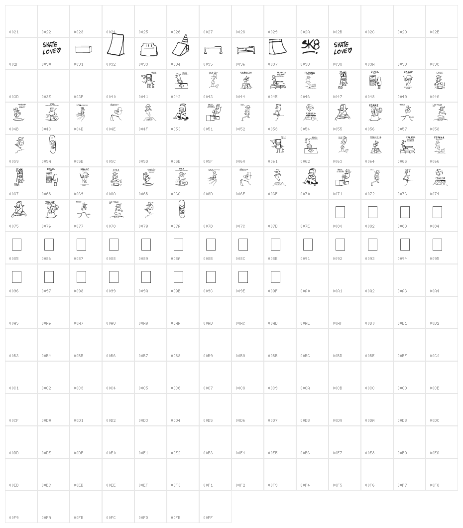 skatelove [ tour 2009] Character Map