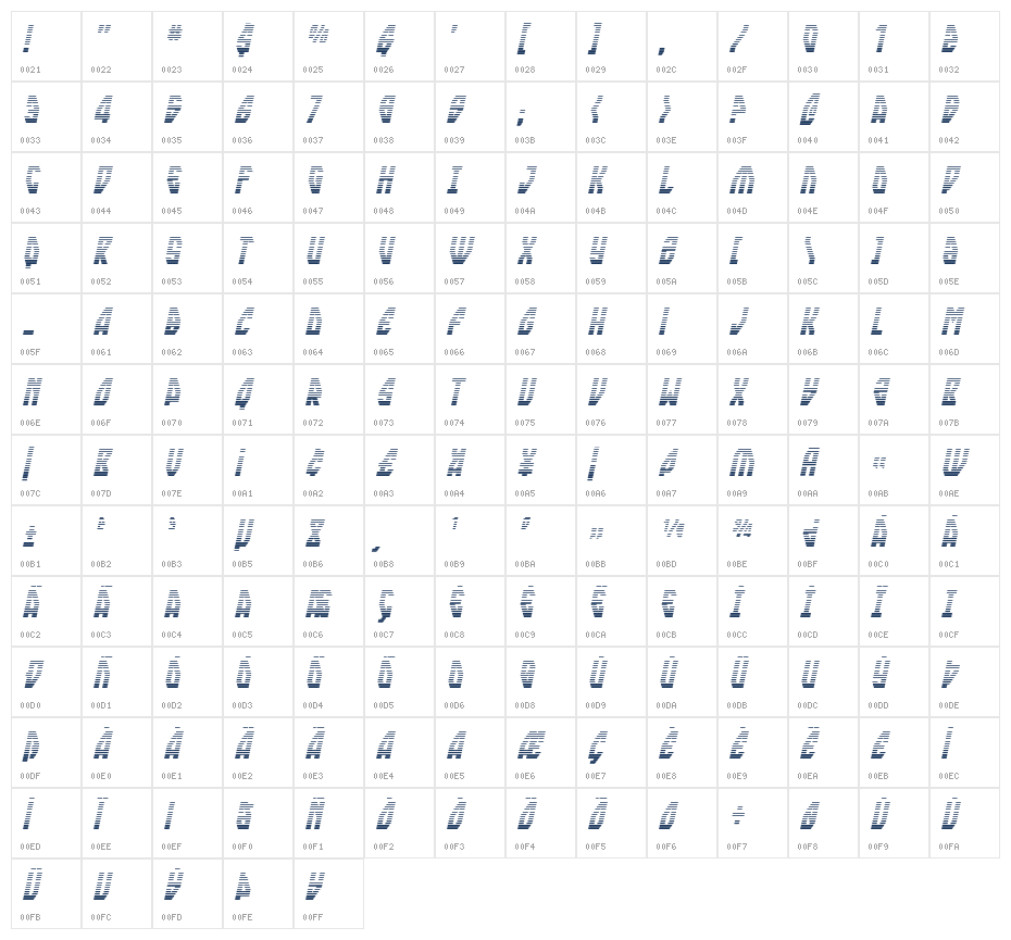 skyrange Gradient Super-Italic Character Map