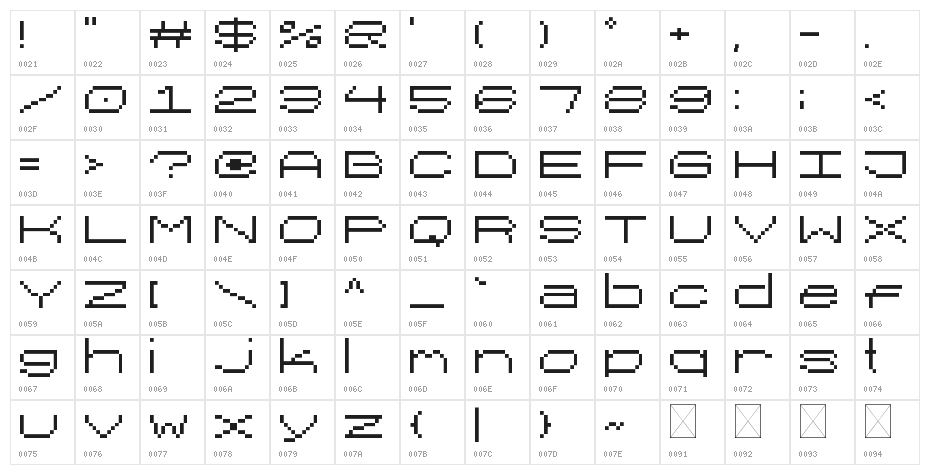 SLIG Wide Regular Character Map