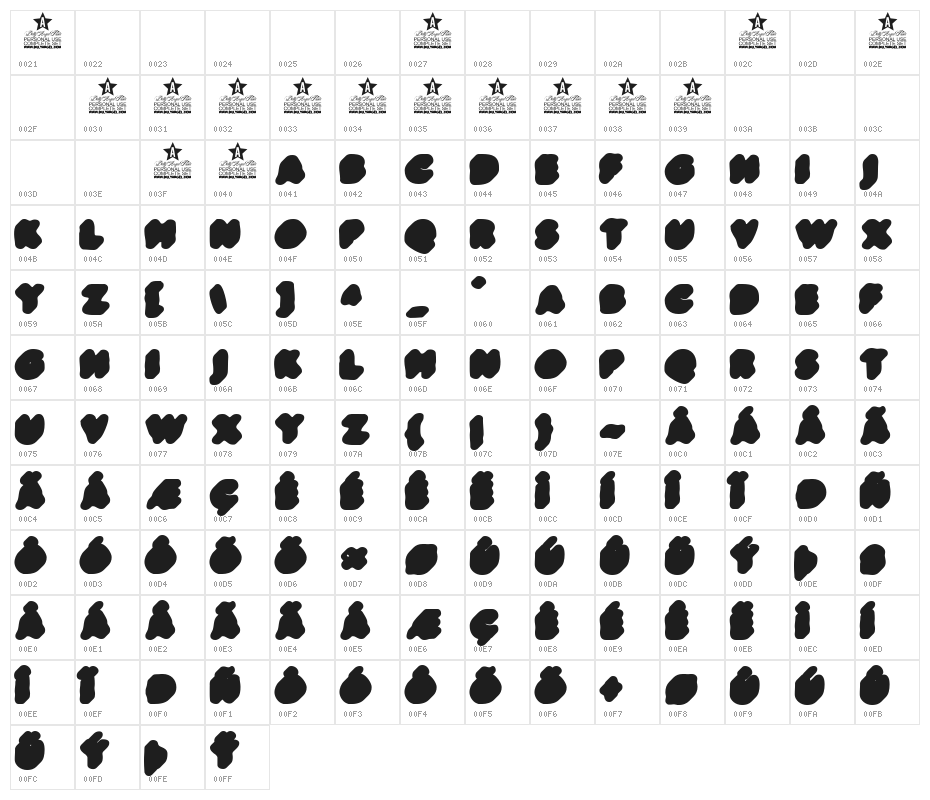 SLIME EXTRA PERSONAL USE Bold Character Map