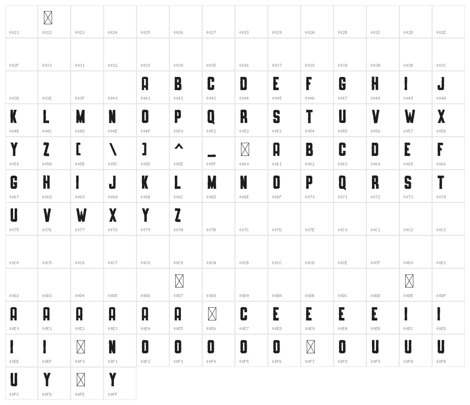SLIMEDUNK ROUGH Character Map