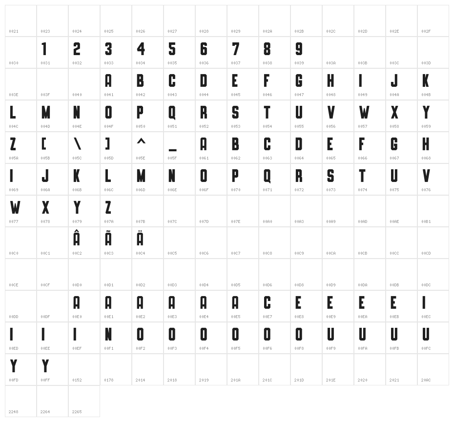 SLIMEDUNK Character Map