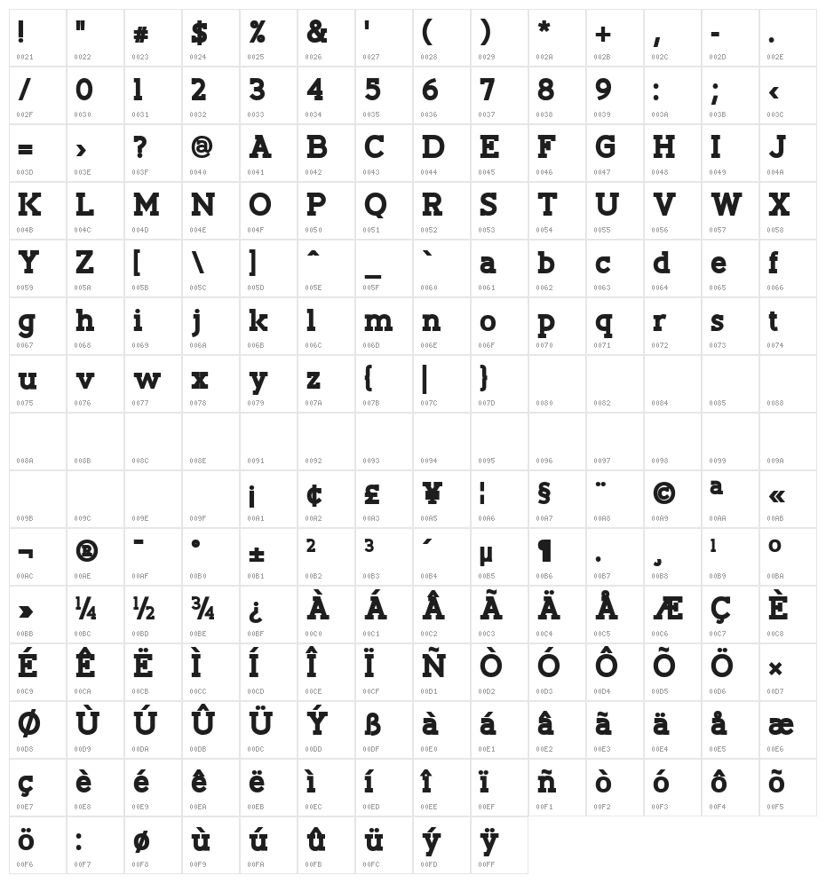 Slaberlin XBold Character Map
