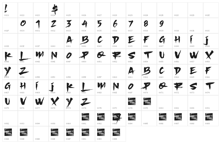 SlackerBrush Character Map