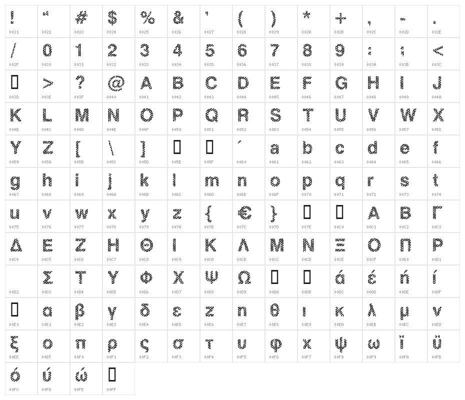 Slang King Bold Character Map