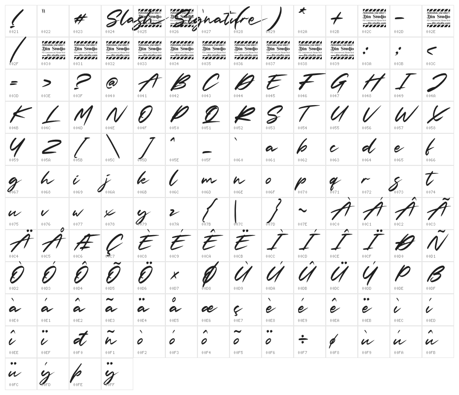Slash Signature Personal Use Character Map