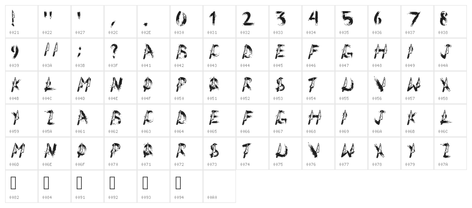 Slashies Regular Character Map