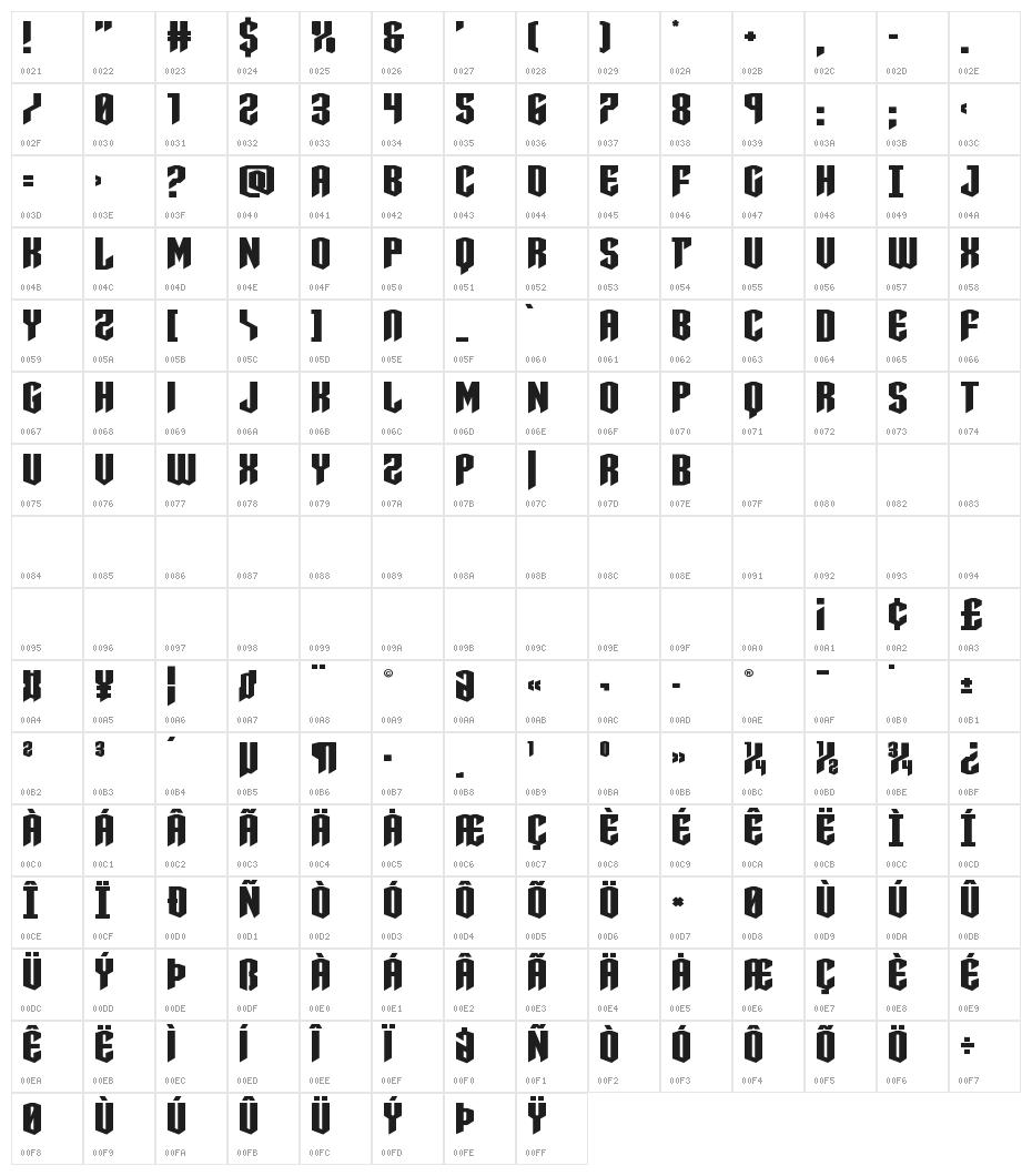 Sleigher Expanded Character Map