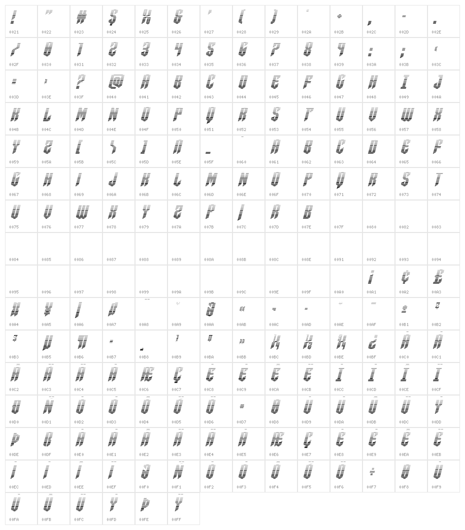 Sleigher Gradient Italic Character Map