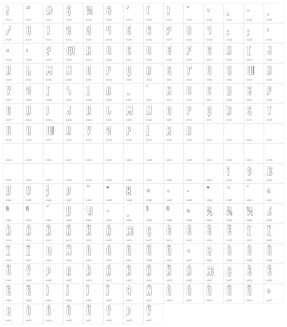 Sleigher Outline Character Map