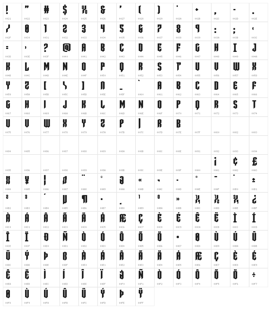 Sleigher Character Map