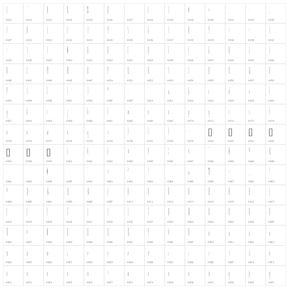 Slendergrey regular Character Map