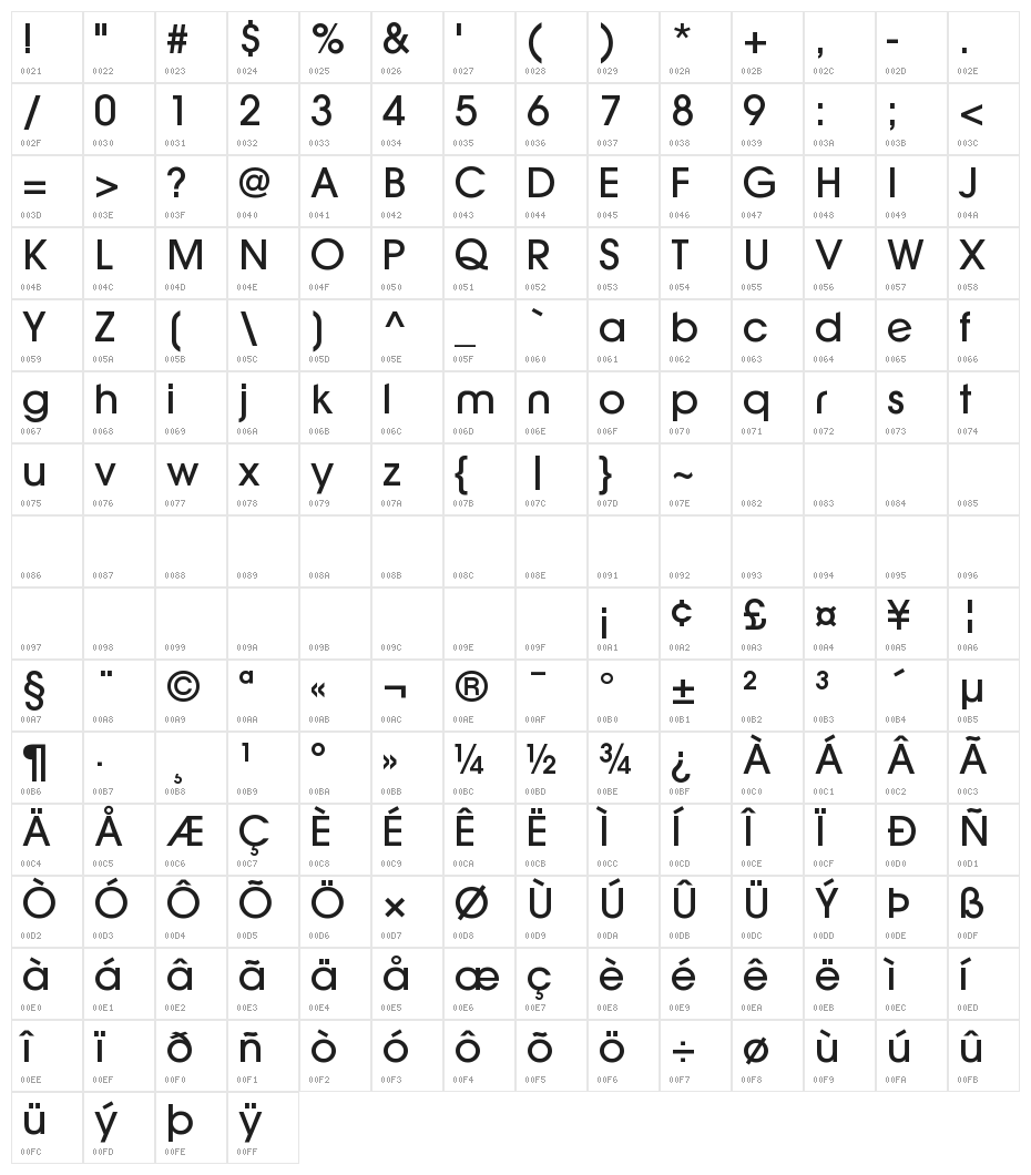 Slick Slant Character Map