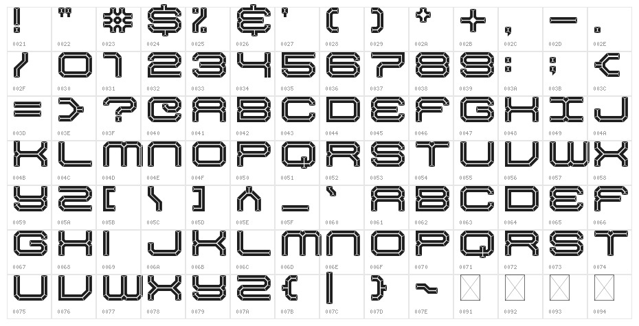 Slick Strontium Regular Character Map