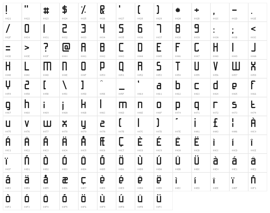 Slidfis Character Map