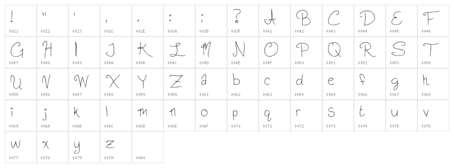 Slightly Cursive Charac Regular Character Map