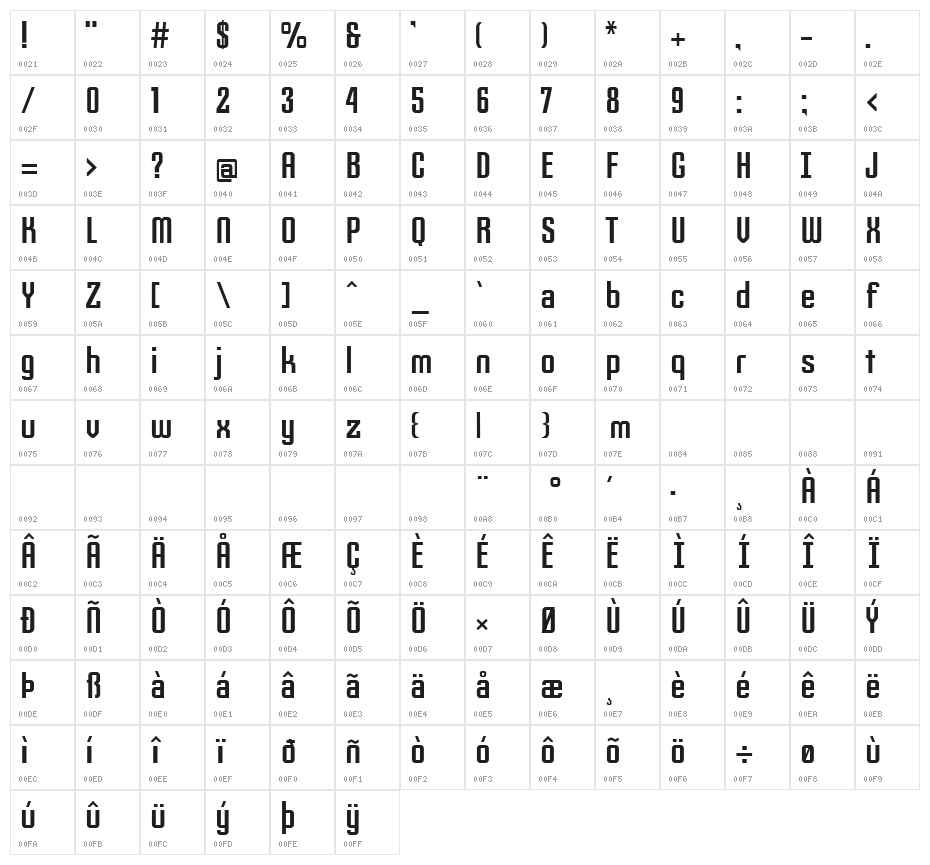 Slim Jim Character Map