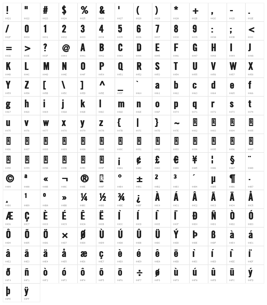 SlimSansSerif-Bold Character Map