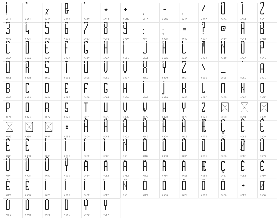 SlimSlashy Regular Character Map