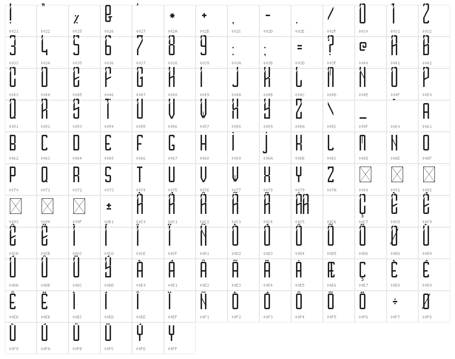 SlimSlashyFerry Regular Character Map
