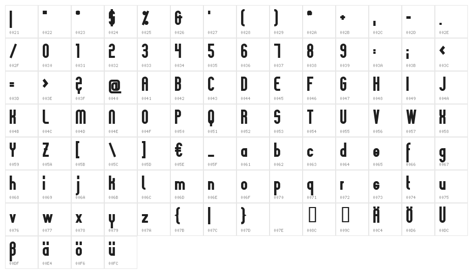 Slimaniabold Black Character Map