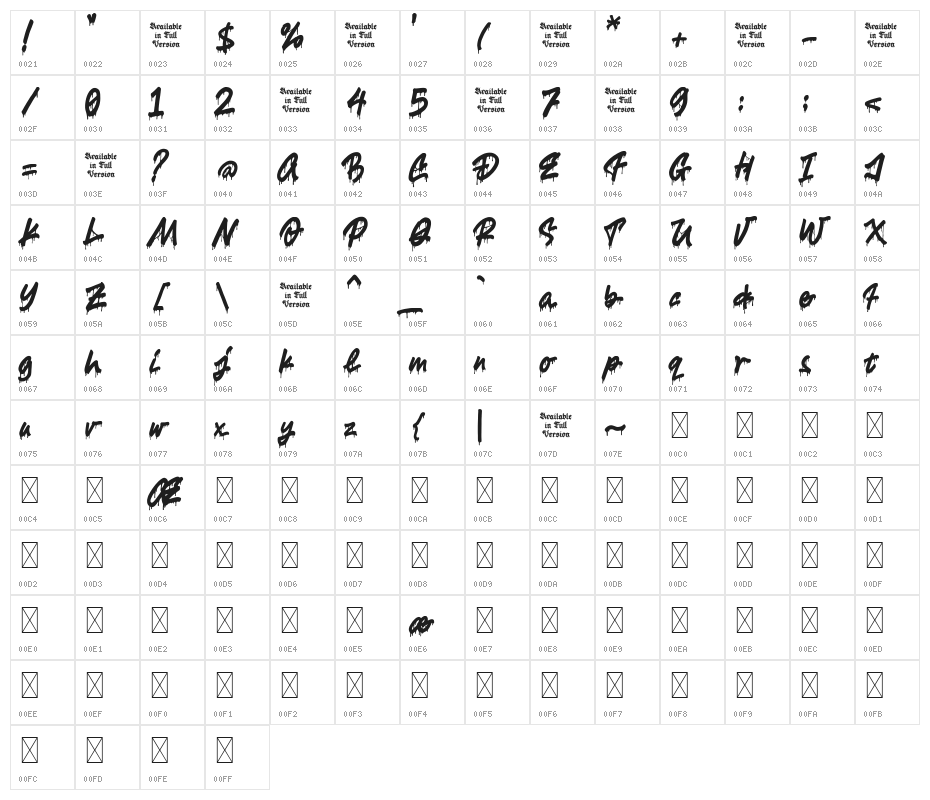 Slimy Drool Character Map