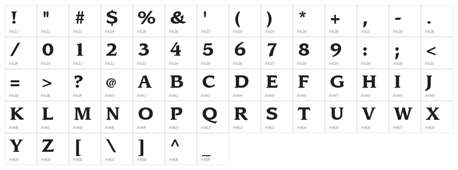 Sling Bold Character Map