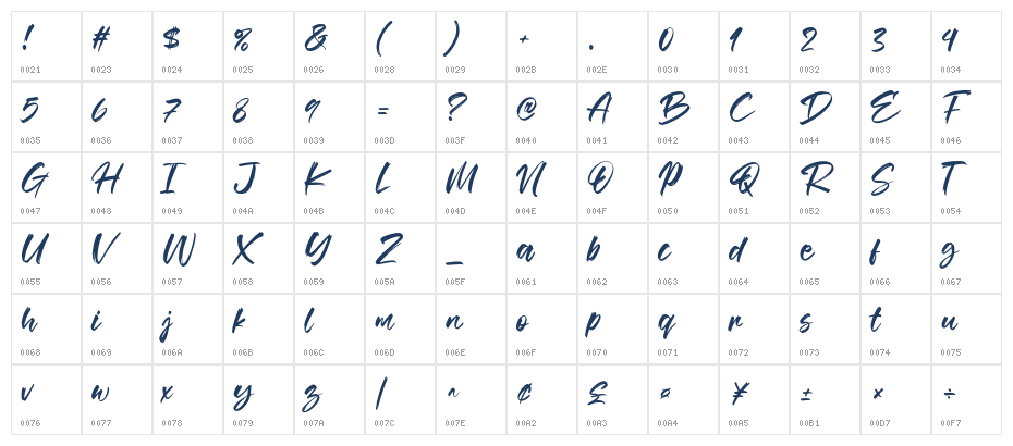 Slingday Character Map