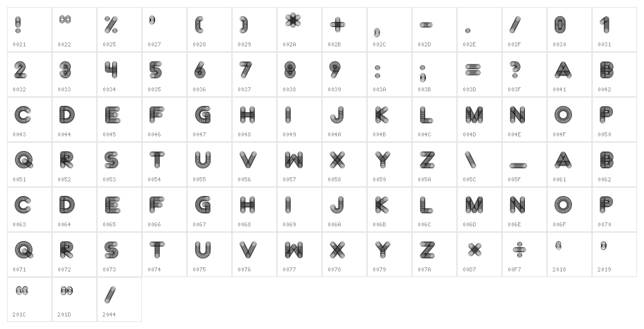 Slinkster v9 Regular Character Map